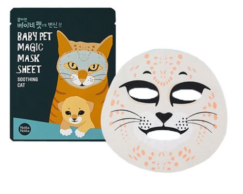 Holika Holika Baby Pet Magic Mask Sheet Cat Смягчающая тканевая маска-мордочка 22мл