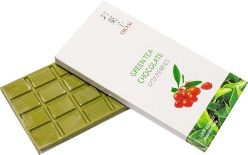Okasi Green Tea Chocolate Goji Berries Зеленый шоколад с чаем Матча и Ягодой Годжи 80г