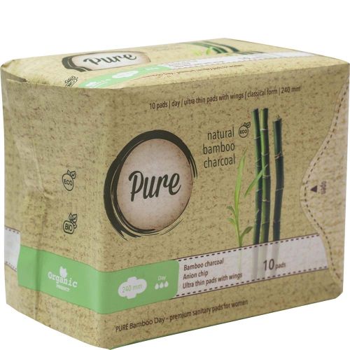Pure Natural Bamboo Charcoal Day Женские гигиенические прокладки с бамбуковым углем (24см) 10шт
