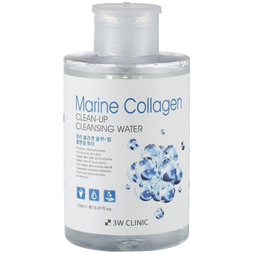 3W Clinic Marine Collagen Clean-Up Cleansing Очищающая вода для снятия макияжа с коллагеном 500мл