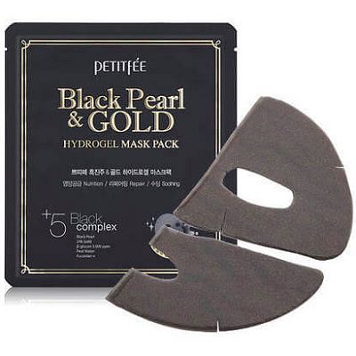 Petitfee Black Pearl & Gold Hydrogel Mask Pack Гидрогелевые маси для лица с жемчугом и золотом 5шт