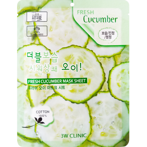 3W Clinic Fresh Cucumber Mask Sheet Тканевая маска для лица с экстрактом огурца 23мл
