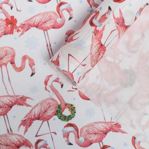 Бумага упаковочная крафтовая «Фламинго в колпаках», 50 × 70 см
