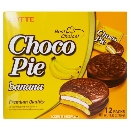 Lotte Choco Pie Пирожные в шоколадной глазури со вкусом банана 12шт
