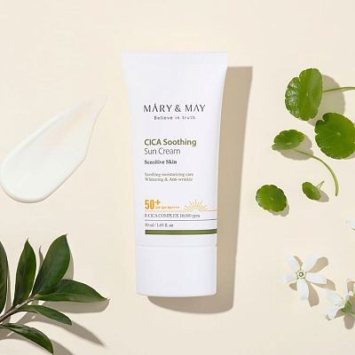 MARY&MAY CICA Soothing Sun Cream Успокаивающий солнцезащитный крем с центеллой SPF50+ PA++++ 50мл