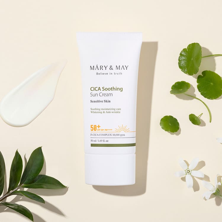 Успокаивающий солнцезащитный крем с центеллой SPF50+ PA++++ MARY&MAY Cica Soothing Sun Cream