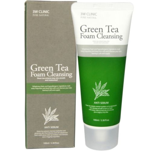 3W Clinic Green Tea Foam Cleansing Пенка для умывания с зелёным чаем 100мл