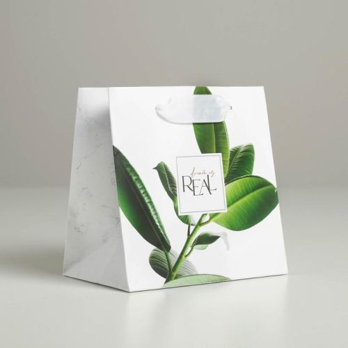 Пакет ламинированный квадратный «Листья», 14 × 14 × 9 см