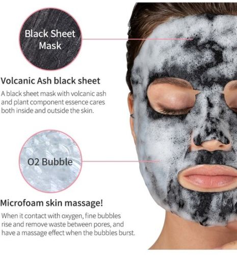 Eyenlip Detoxifying Black O2 Bubble Mask Volcano Очищающая кислородная тканевая маска 20г фото 2