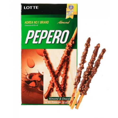 Lotte Pepero Almond Соломка в шоколадной глазури с миндалем 32г