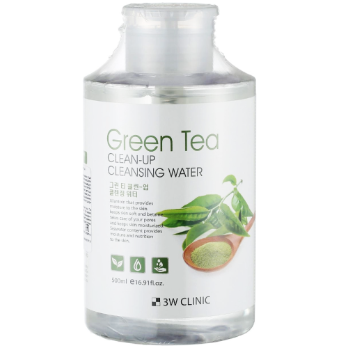 3W Clinic Green Tea Clean-Up Cleansing Water Очищающая вода с экстрактом зеленого чая 500мл