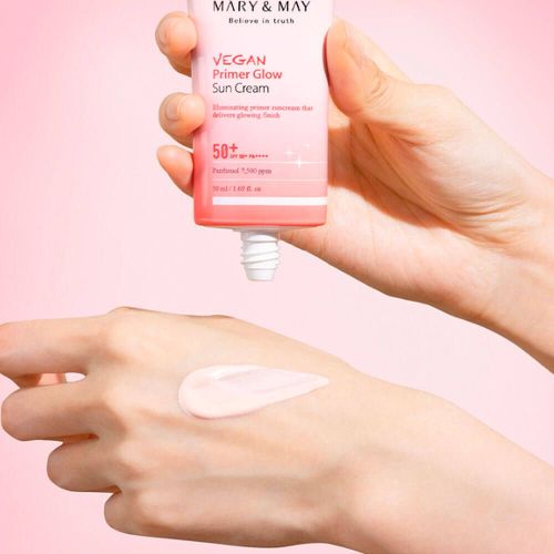 MARY&MAY Vegan Primer Glow Sun Cream Солнцезащитный крем-праймер для сияния кожи SPF50+ PA++++ 50 мл фото 2