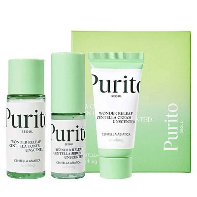 Purito Centella Unscented Mini Kit Набор миниатюр средств с центеллой без масел 30мл + 15мл + 12мл
