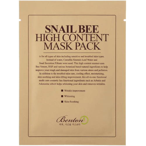Benton Snail Bee High Content Mask Pack Маска с муцином улитки и ядом пчелы 1шт