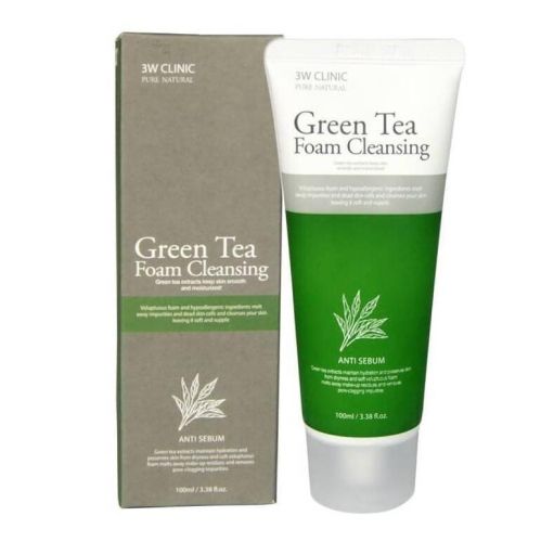3W Clinic Green Tea Cleansing Foam Пенка для умывания с экстрактом зелёного чая 100мл